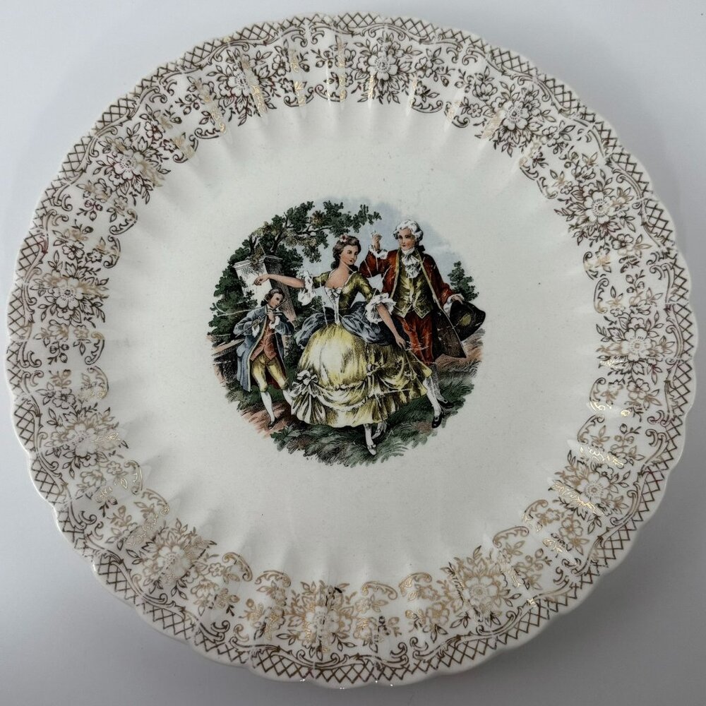 Vintage Sebring Chantilly 22K Gold Rim Plate | Colonial Courting Scene | 10”